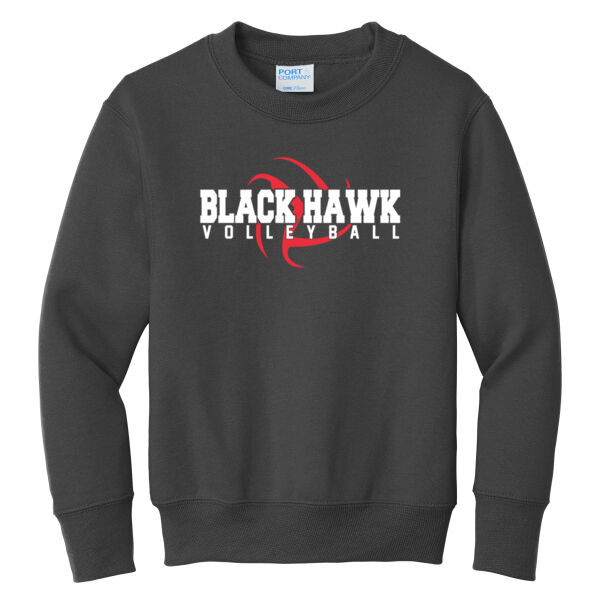 Black Hawk Volleyball 2026 Logo 1 - Youth Core Fleece Crewneck Sweatshirt Thumbnail